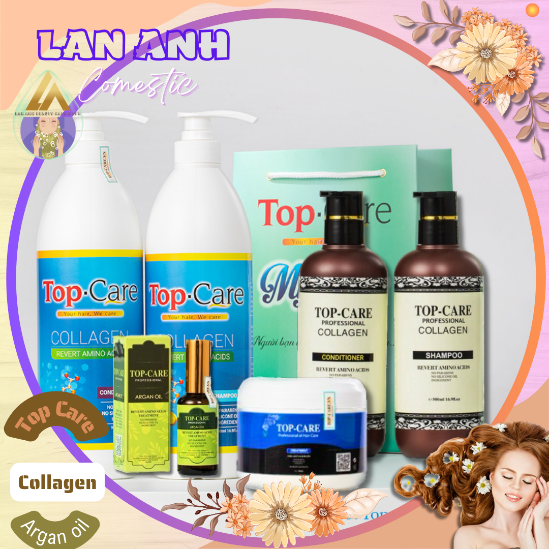 Cặp dầu gội xả Top Care Collagen Dầu gội phục hồi tóc hư tổn Chống gàu giảm bết nhờn Dầu gội cho tóc dầu Dầu gội dưỡng tóc mềm mượt dung tích 500ml/1000ml