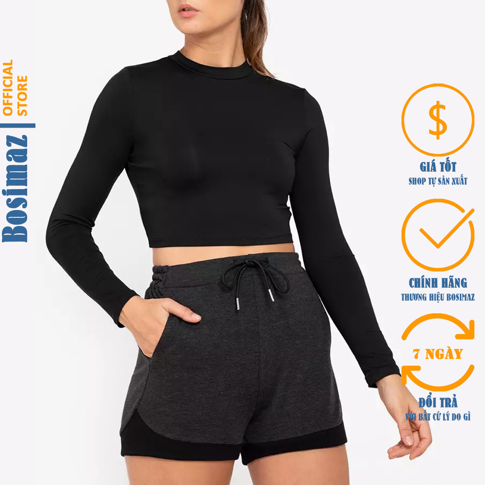 Áo Croptop Nữ Bosimaz CS411 cổ tròn tay dài cao cấp, thun co giãn 4 chiều, vải đẹp dày, thoáng mát không xù lông.