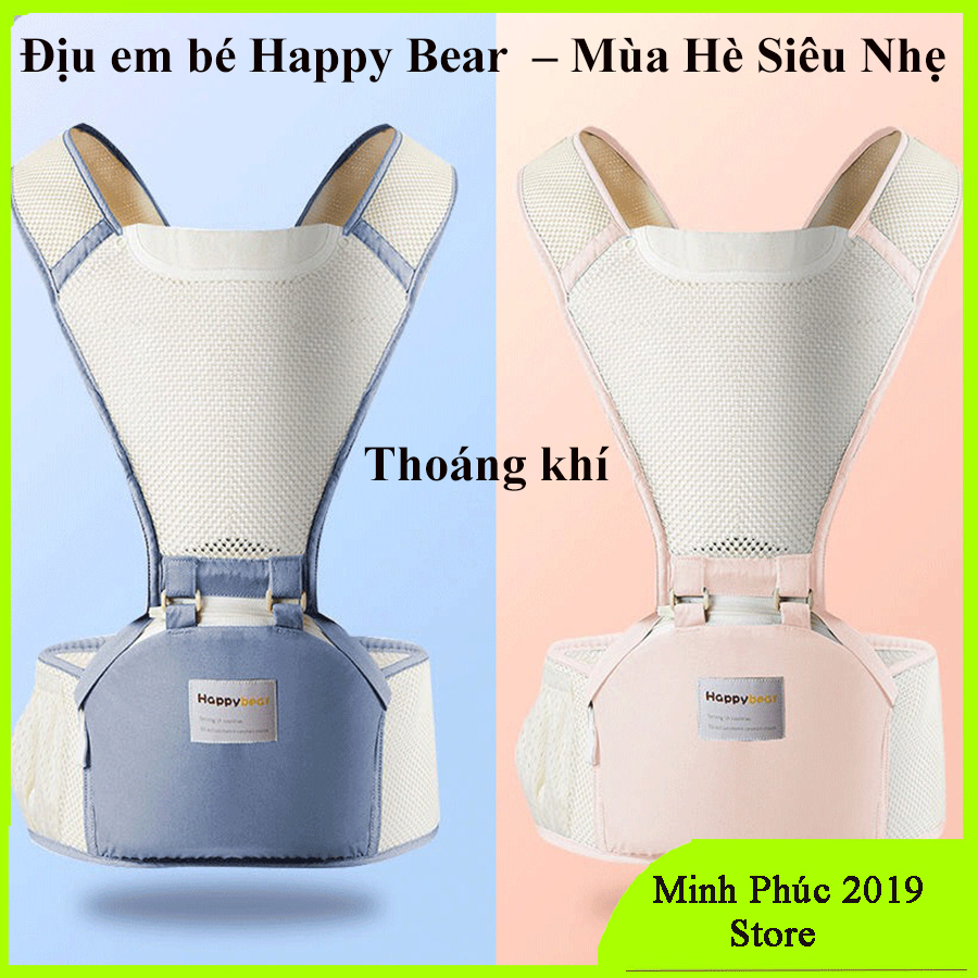 Địu em bé Happy Bear – Mùa Hè Siêu Nhẹ. Địu em bé chống gù HAPPYBEAR siêu thoáng khí, cực chắc chắn, giặt không phai màu, địu ngồi, địu 4 tư thế, địu cho bé, địu ngồi cho bé, điệu em bé