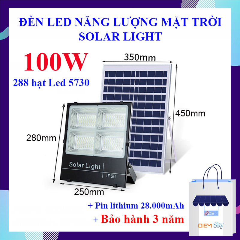[HCM]Đèn năng lượng mặt trời Solar light 100W 288 hạt Led 5730 cực sáng đèn chia 4 khoang chống nước chuẩn IP66 đèn led năng lượng mặt trời sáng liên tục 10-14h BH 3 năm