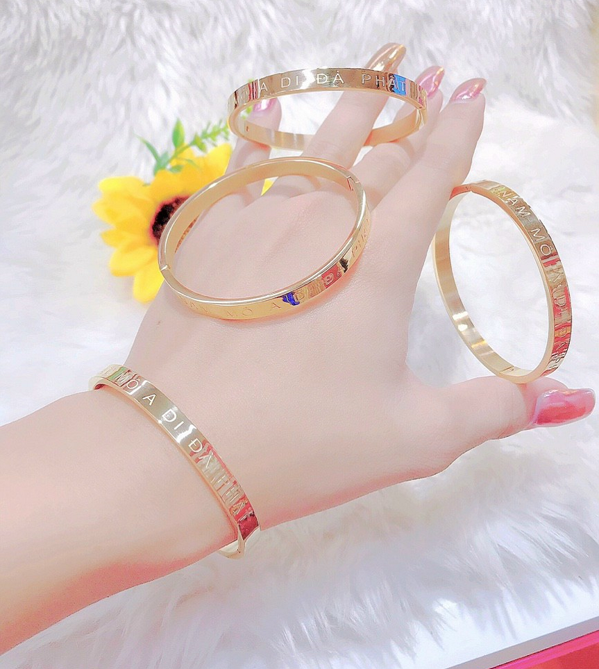 Vòng tay Titan Nam Mô A Di Đà Phật, màu vàng, hình tròn, Không đen, không gỉ, Đem lại may mắn cho người đeo