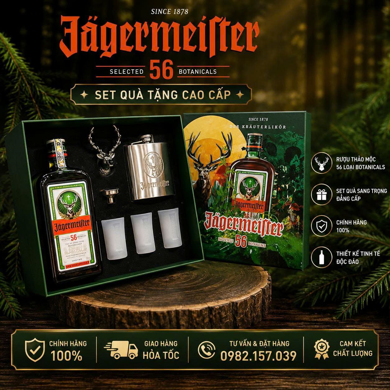Rượu Jagermeister Hộp Quà Trăng Vàng