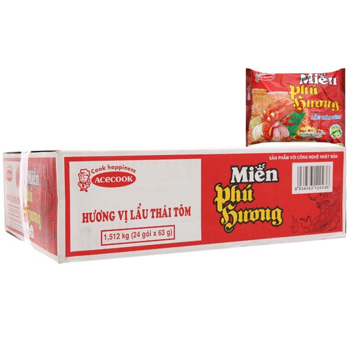 Thùng miến ăn liền Phú Hương 24 gói vị Lẩu Thái Tôm