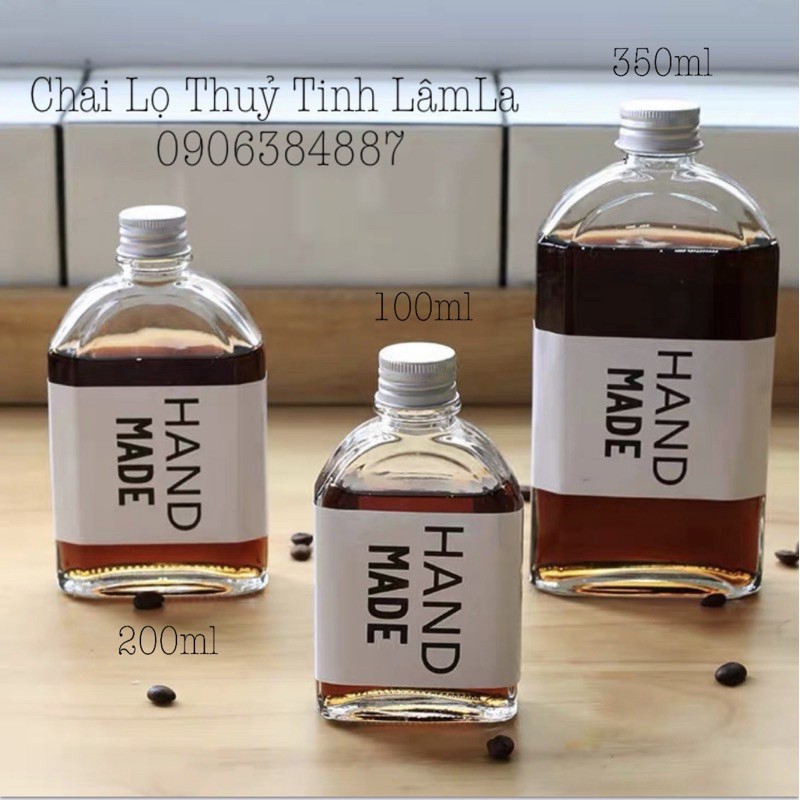 [HCM]Chai Thuỷ Tinh Dẹp Vai Bầu Nắp Nhôm 350ml - 500ml