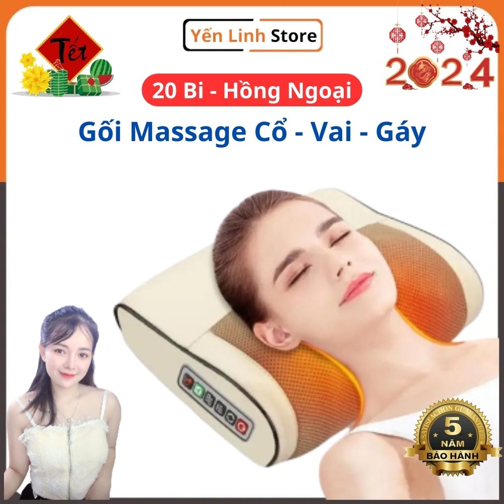 Gối Massage Hồng Ngoại 20 Bi Hàng Loại 1 Công Nghệ Nhật Bản Giúp Giảm Đau Mỏi Cổ Vai Gáy - Máy mát xa đầu cao cấp 3 chế độ cắm điện bảo hành 24 tháng