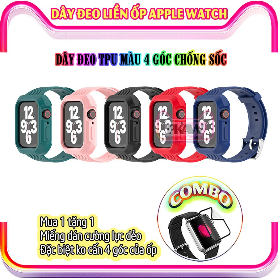 Mua dây đeo apple watch tặng miếng dán cường lực apple watch 7/6/5/4/3/2/1 - dây đeo liền ốp cho apple watch size 38/40/41/42/44/45mm tpu màu 4 góc chống sốc - nhiều màu