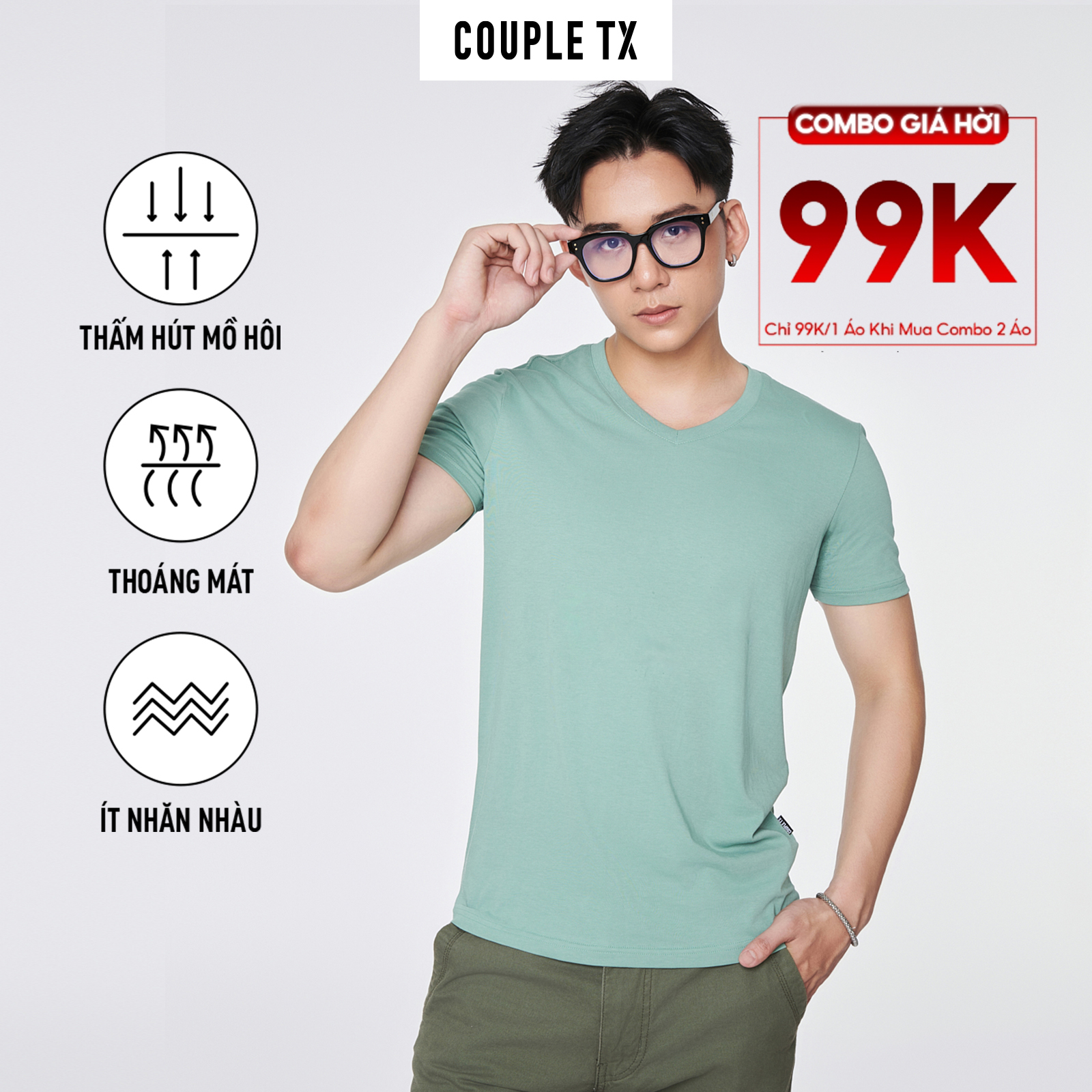 Áo thun nam couple tx - cổ tim slim basic mts 1326