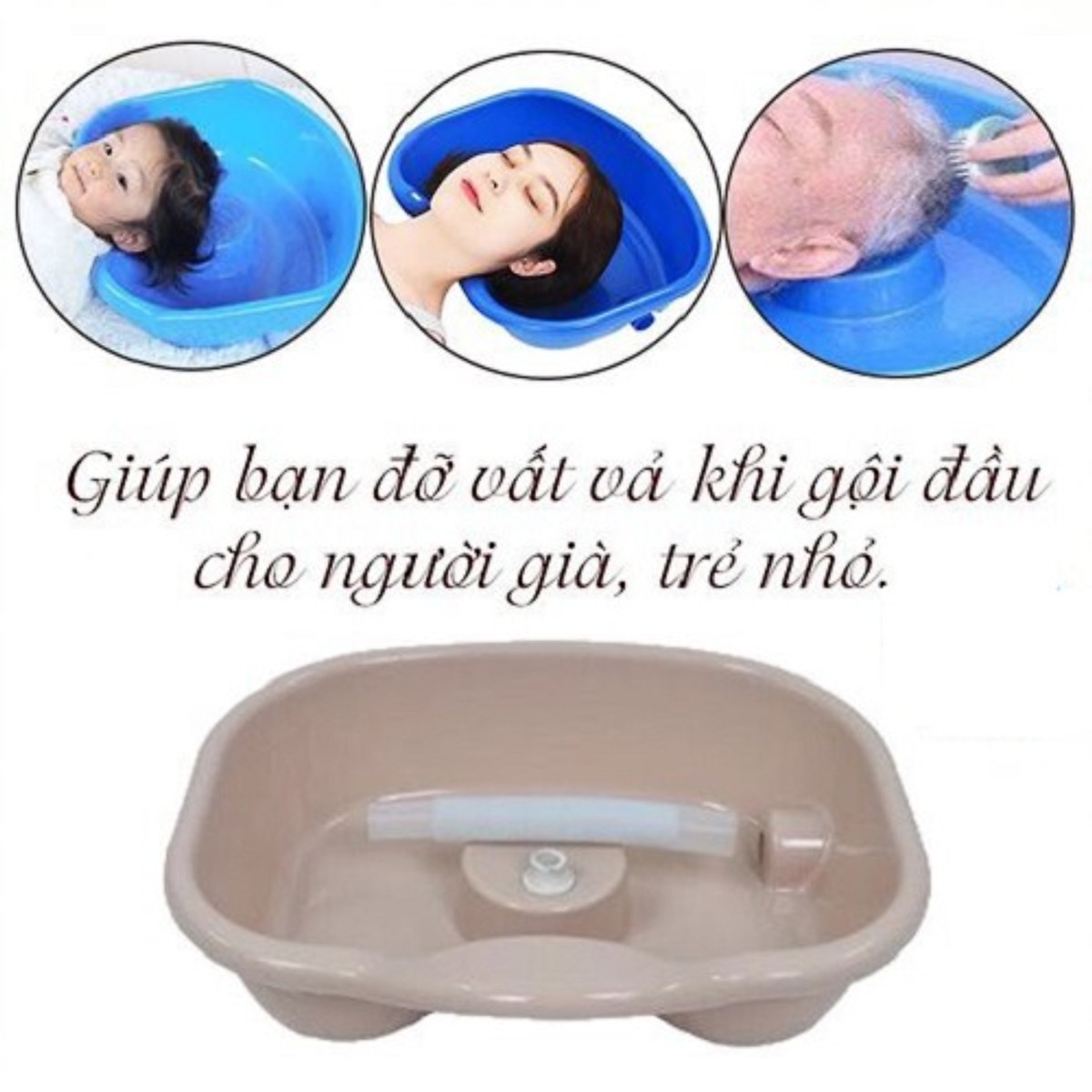Chậu Gội Đầu Tại Giường, Chậu gội người già, Bà Bầu, Trẻ Em, Bệnh Nhân, Có Vòi Xả Nước, Nhựa Việt Nhật