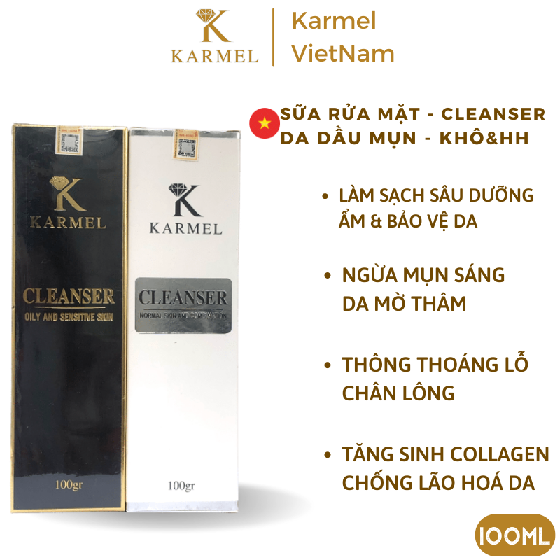 Sữa rửa mặt xóa mụn, dưỡng ẩm, trắng da, thu nhỏ lỗ chân lông 100ml - Cleanser Skin KARMEL (KAMEL)
