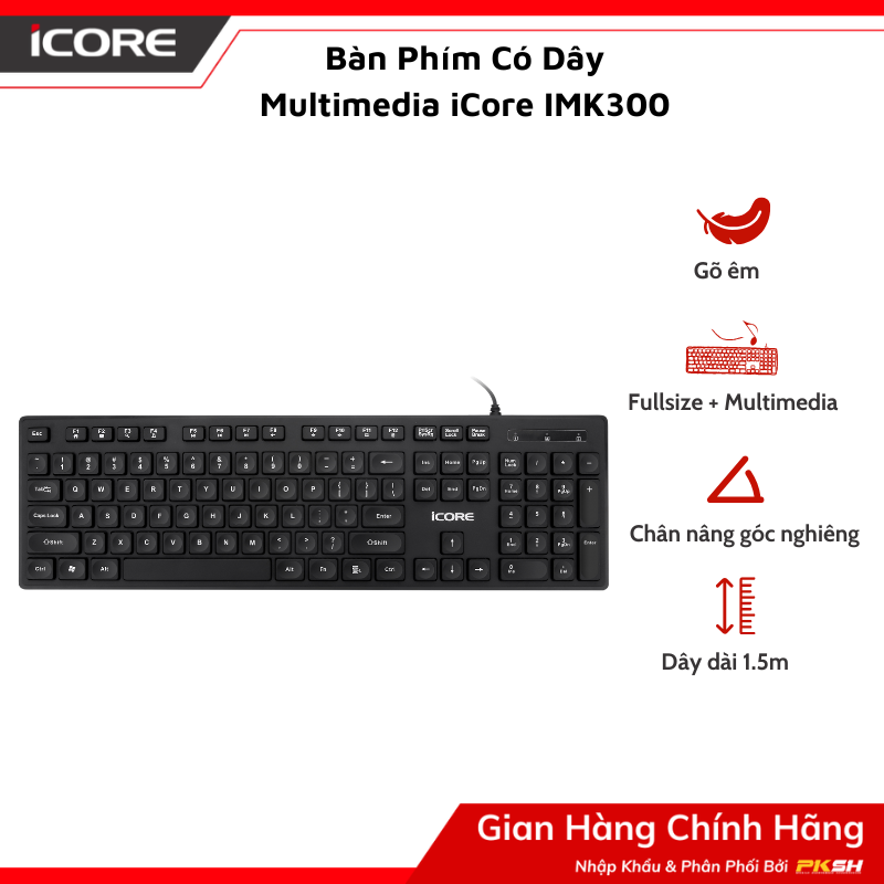 Bàn Phím Có Dây iCore IK38 – Full Size 104 Phím, Kết Nối Ổn Định, Giá Tốt - Hàng chính hãng