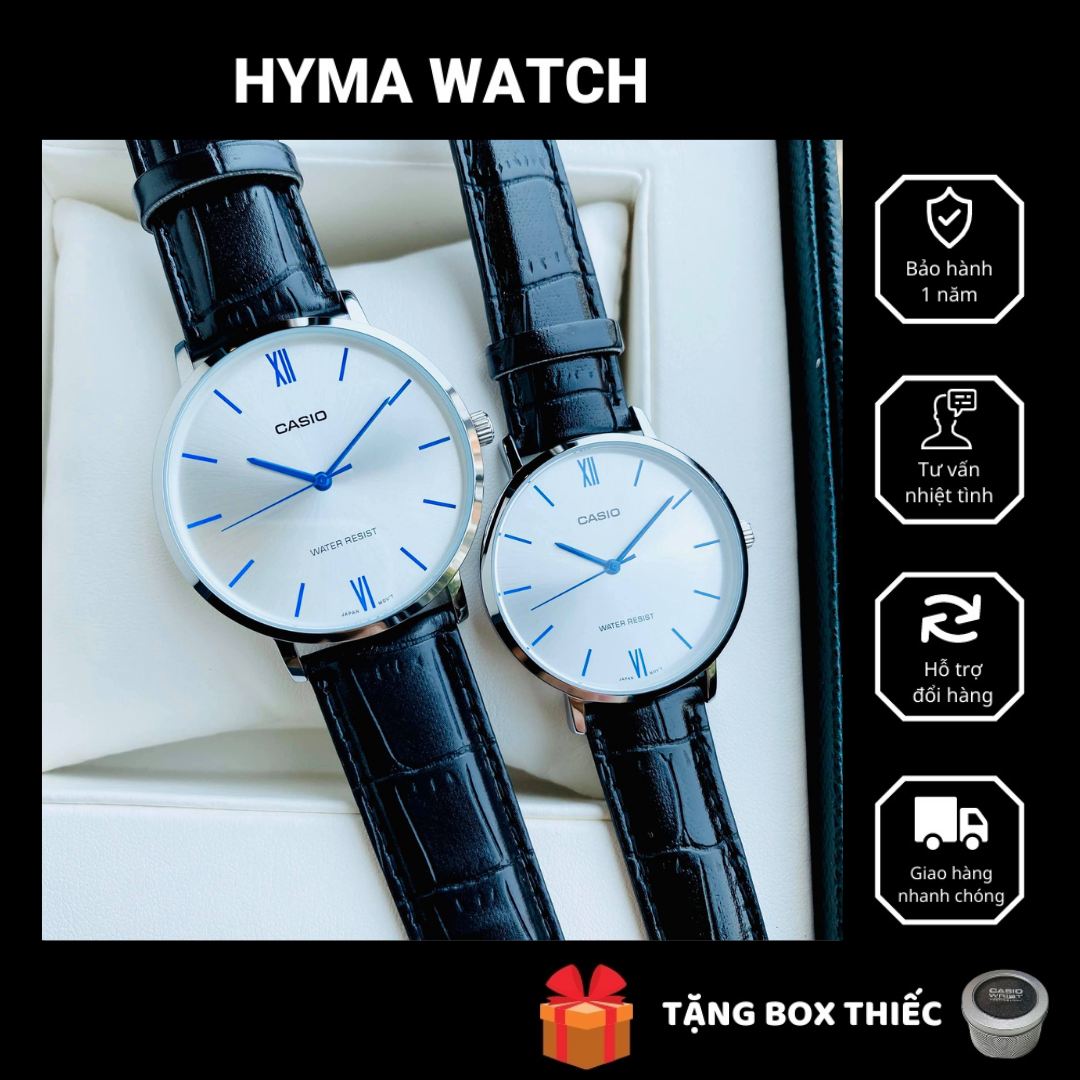 Đồng hồ cặp đẹp dây da casio vt01l-7b1 bảo hành 1 năm hyma watch
