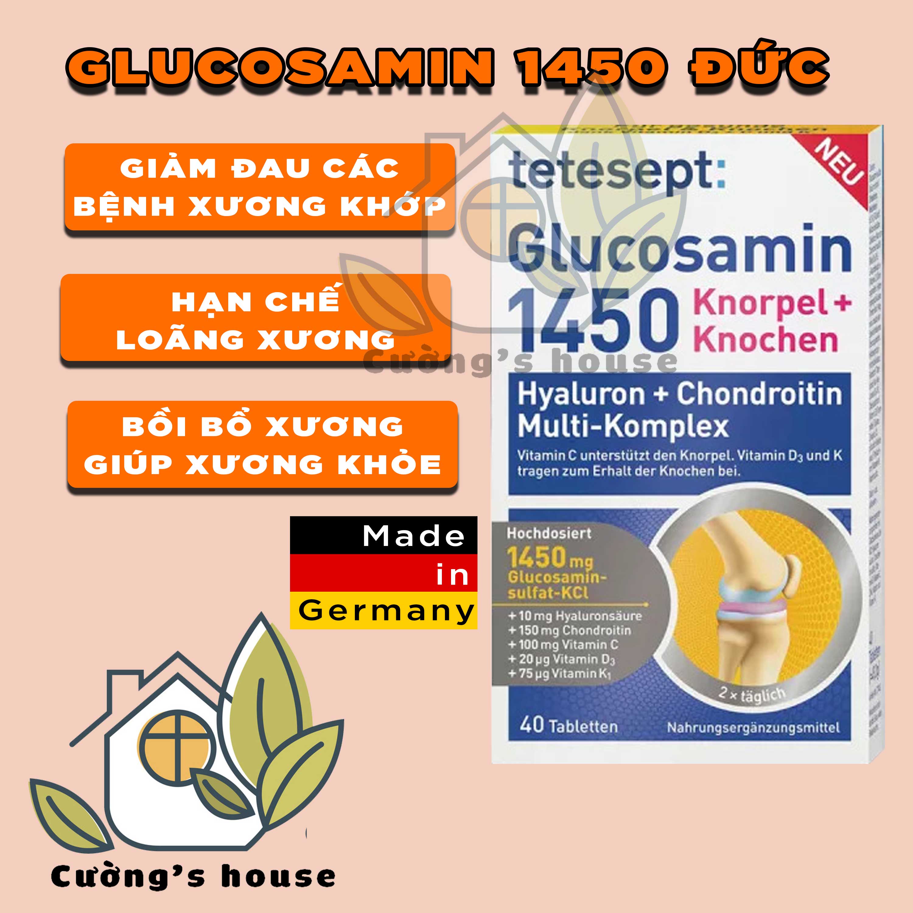 Glucosamin 1450 Đức - Giảm đau xương khớp - Ngừa loãng xương - Mivolis - Cường house - chuyên hàng Châu Âu - hàng Đức - free ship - freeshipmax - free delivery