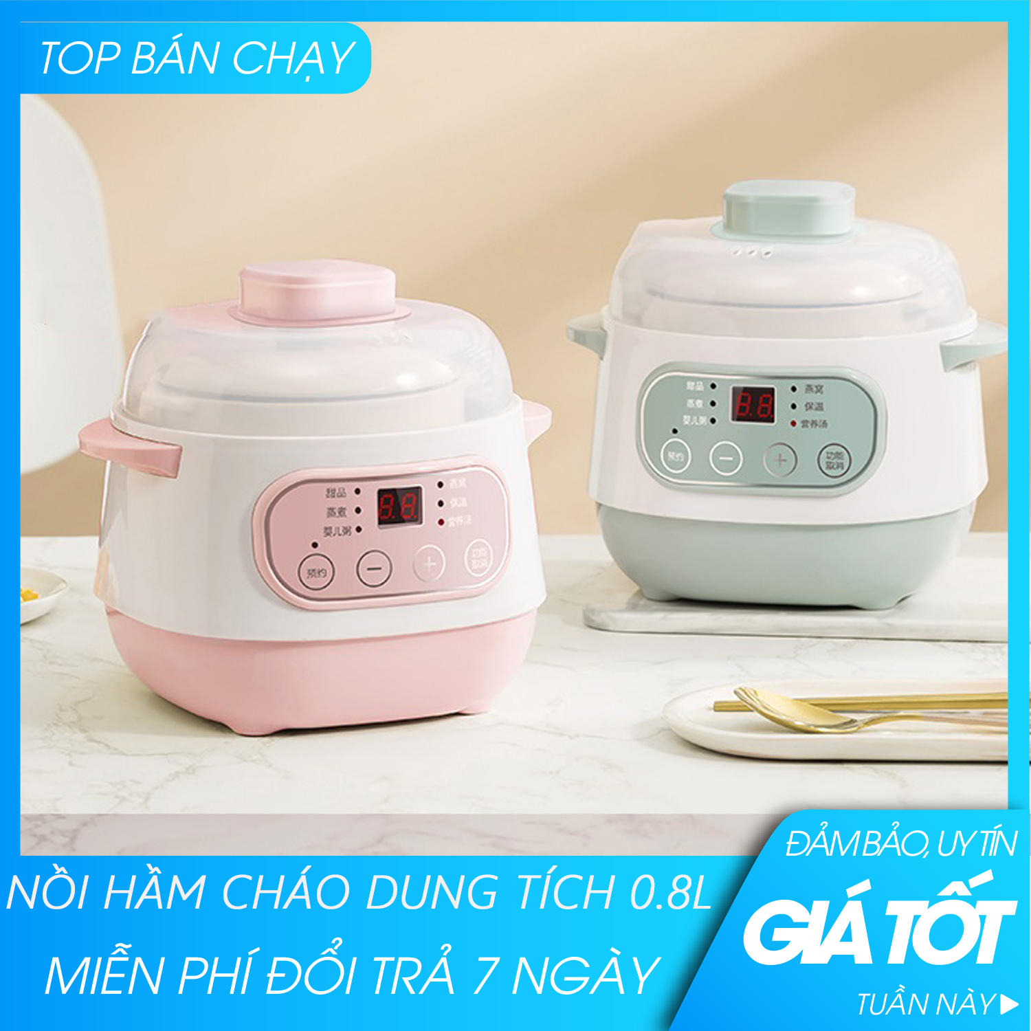 ( BẢO HÀNH UY TÍN) Nồi hầm - nồi nấu cháo - nồi hầm sứ- Hẹn giờ 4 nút - Nồi chuyên dụng ninh cháo, hầm xương nấu canh cho gia đình - Thể tích 0.8L- Hỗ trợ đổi trả 7 ngày