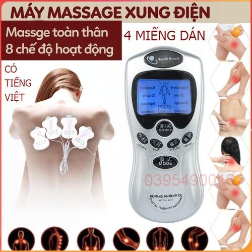 Máy massage xung điện 4 miếng dán vật lý trị liệu mát xa châm cứu bấm huyệt cầm tay lưng cổ vai gáy , Máy Massage Trị Liệu Digital Therapy Machine