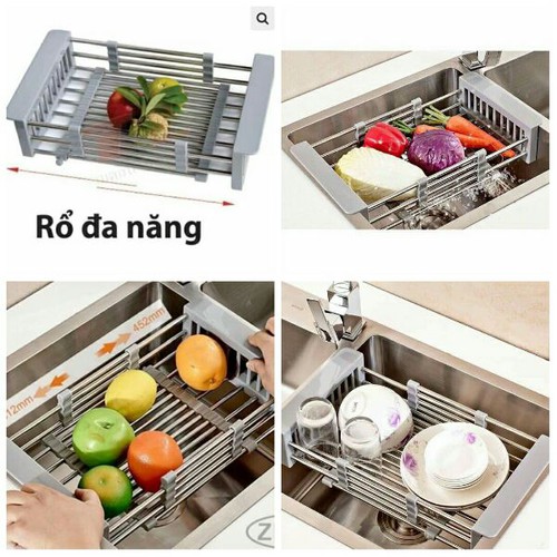 Giá inox đa năng đặt chậu rửa bát rút gọn - Rổ kéo rút đa năng - Rổ inox gác ngang bồn rửa bát - Rổ inox gấp gọn đa năng ráo nước - Ro inox gac ngang bon rua bat