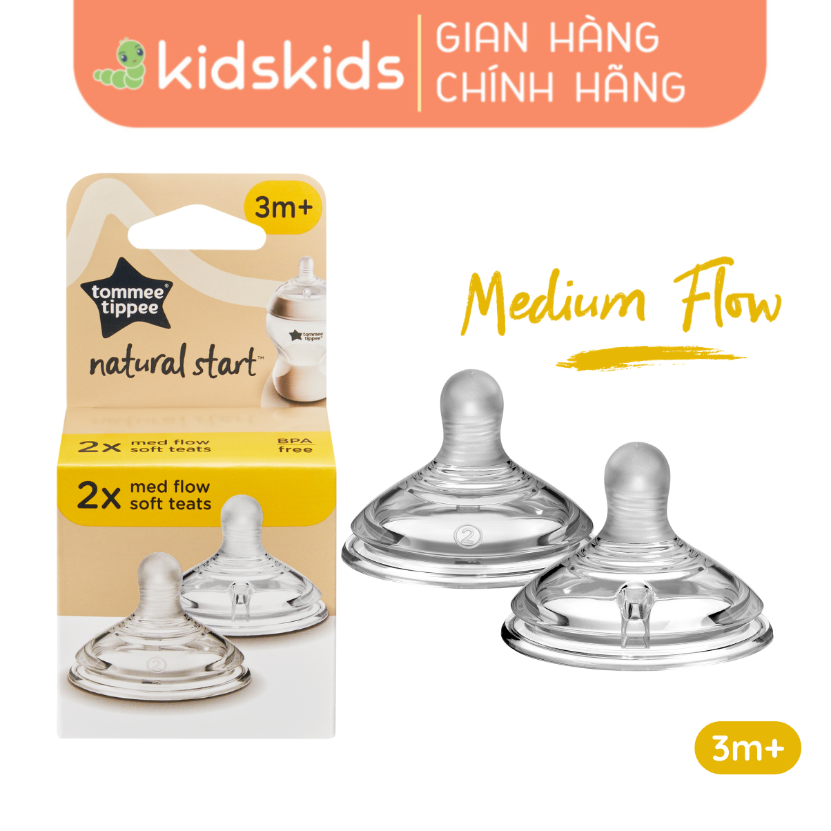 Núm ty silicon siêu mềm tự nhiên cho bé Tommee Tippee Closer to Nature Medium Flow 3-6 tháng (vỉ đôi)