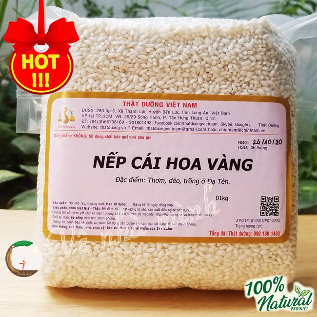 GẠO NẾP CÁI HOA VÀNG HỮU CƠ TRỒNG TỰ NHIÊN 1KG dùng trong ăn dưỡng sinh, thực dưỡng, eatclean, ăn chay, ăn kiêng giảm cân