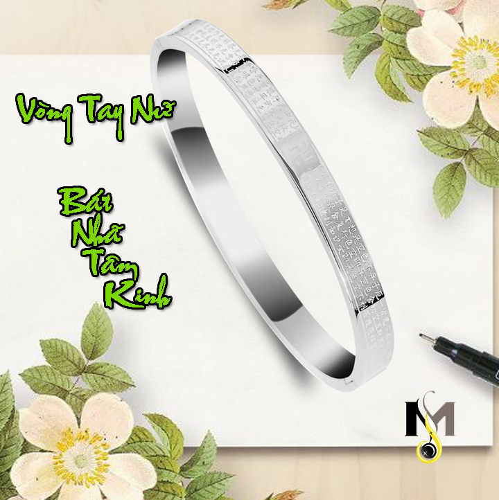 Vòng tay Titan BÁT NHÃ TÂM KINH ( vòng nữ - màu trắng ) - Cầu bình an, sức khỏe, tài lộc
