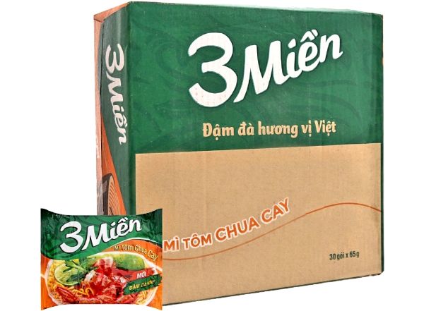 Thùng 30 gói mì 3 miền tôm chua cay
