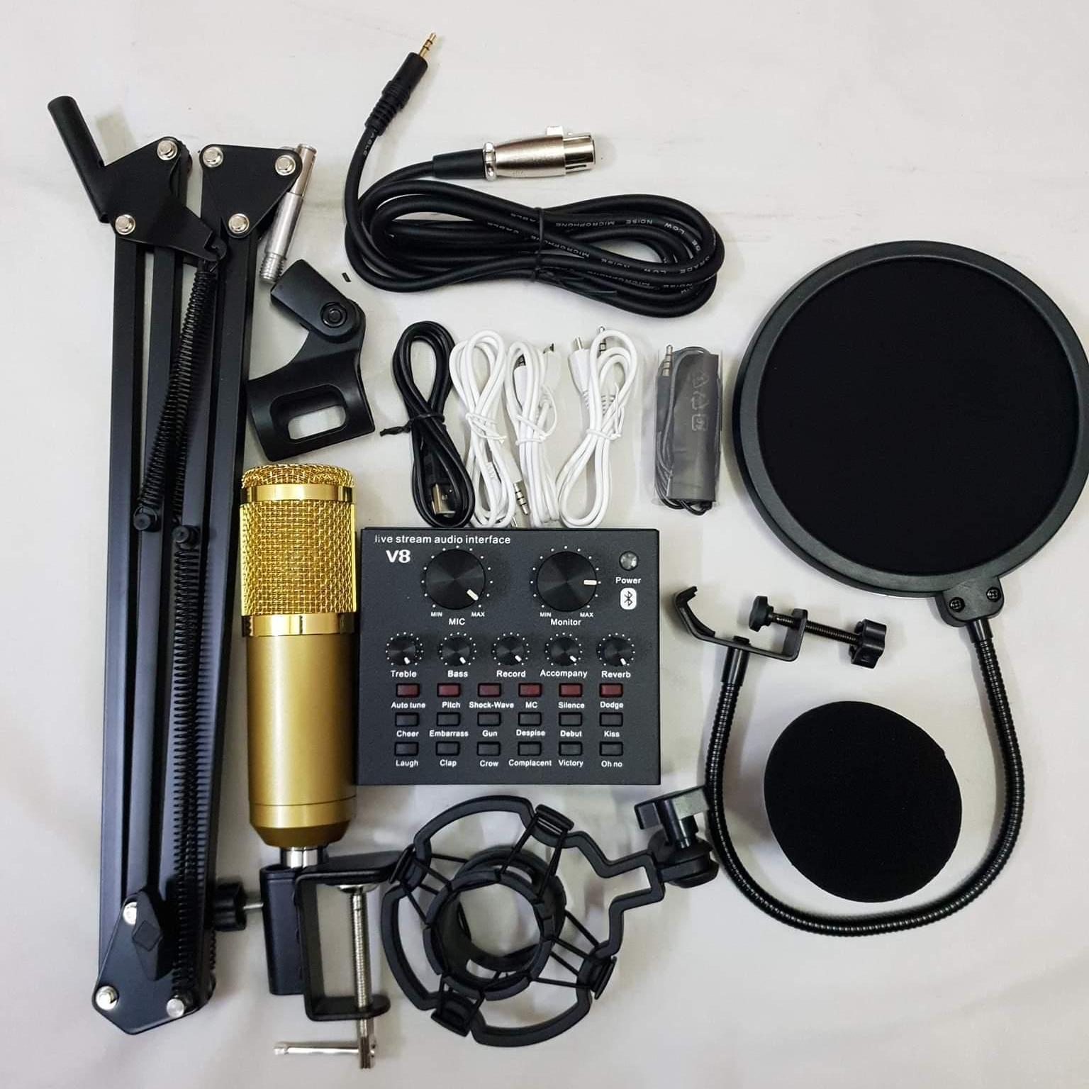 Combo bộ mic thu âm live stream karaoke BM 900 V8 chân mang lọc