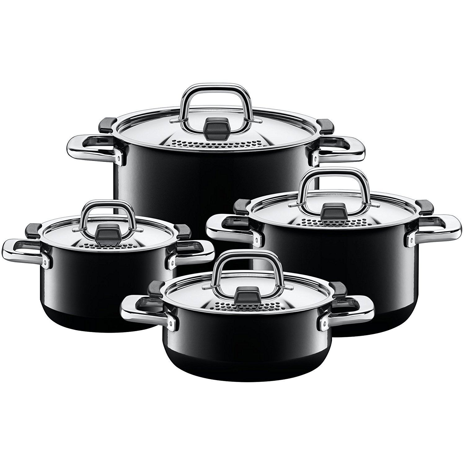 (Hàng Đức) Bộ nồi Silit Nature Black 4 món vung thép, dùng cho mọi loại bếp