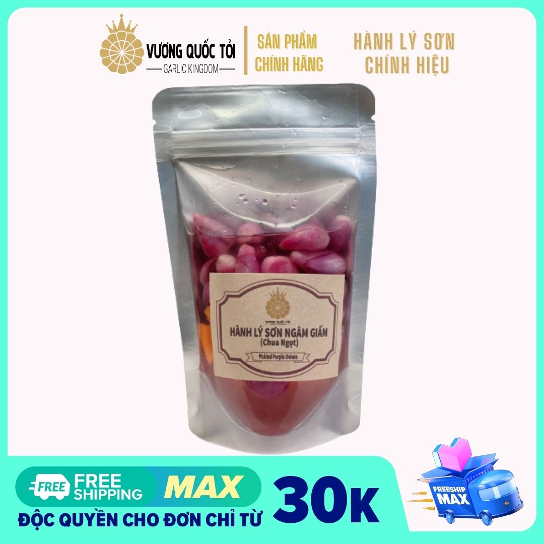 Hành tím Lý Sơn ngâm giấm chua ngọt - Vương Quốc Tỏi - túi 250g - Hành tím trồng tại đảo Lý Sơn - 100% tự nhiên, không hoá chất, không phẩm màu, không chất bảo quản