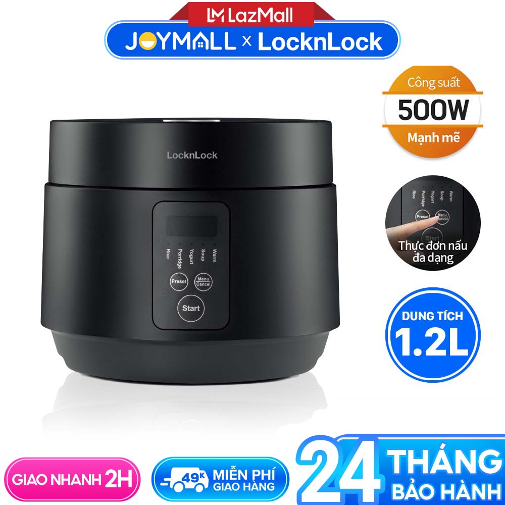  Nồi cơm điện LocknLock Compact Rice Cooker 1.2L EJR346BLK - Hàng chính hãng lòng chống dính có 5 chế độ nấu dây điện tháo rời - JoyMall 