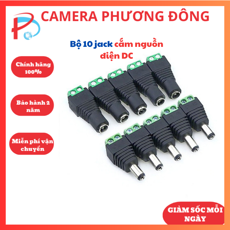 Bộ 10 jack cắm nguồn điện DC đuôi đực + cái dùng cho camera và đèn led