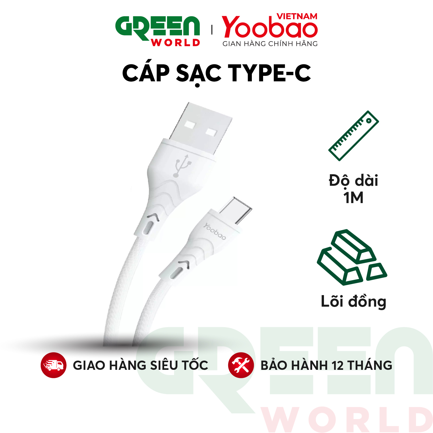 Dây cáp sạc cho điện thoại smartphone Android đầu Type-C Yoobao C6 dài 1m