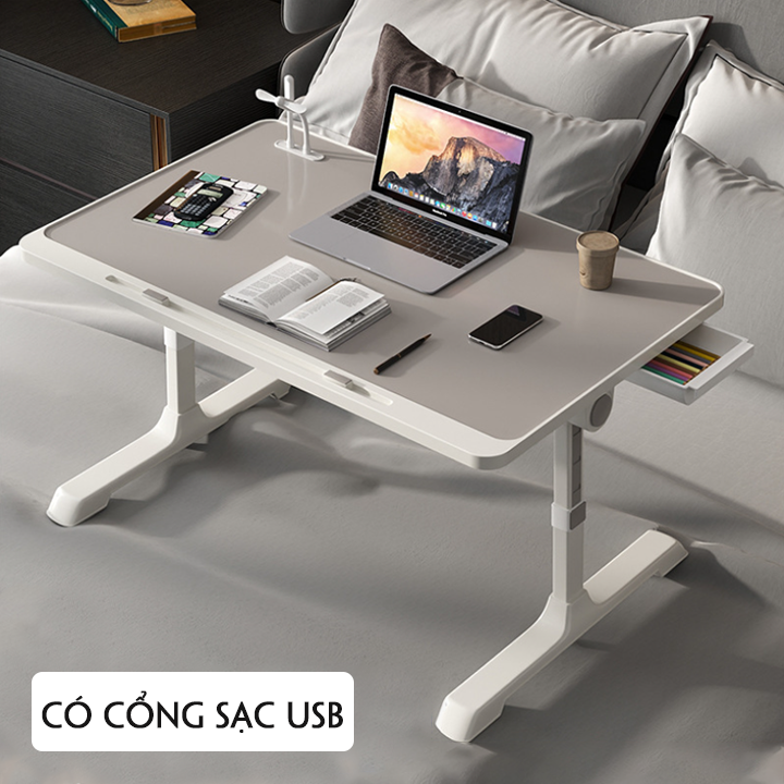 Bàn học ngồi giường thông minh, bàn làm việc ngồi giường dễ dàng gập ( có ngăn kéo, cổng USB dễ