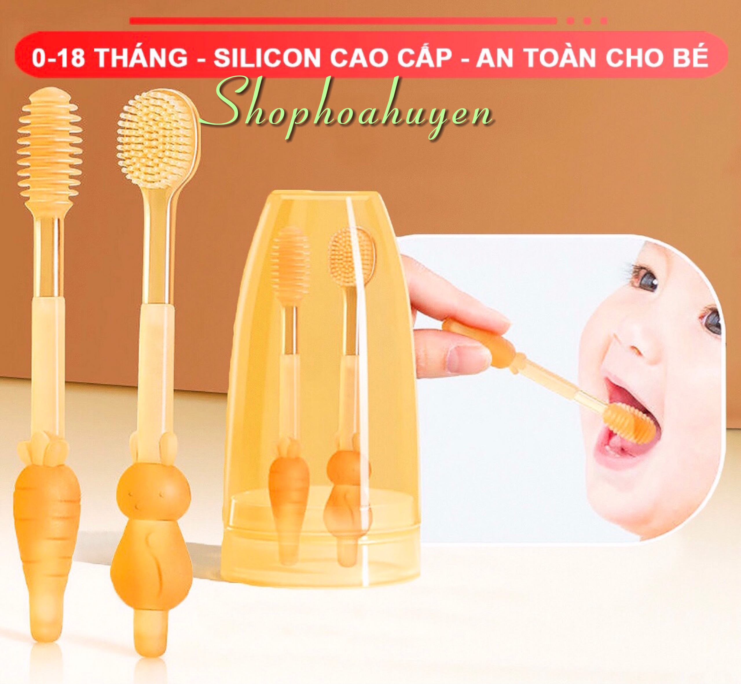 Set rơ lưỡi - bàn chải silicon cao cấp cho bé từ 0 đến 18 tháng