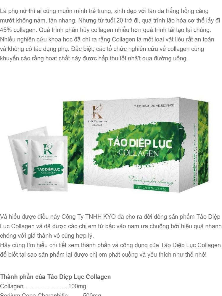 [HCM]Tảo Diệp Lục Collagen KYO đẹp da cân bằng nội tiết tố mờ nám tàn nhang