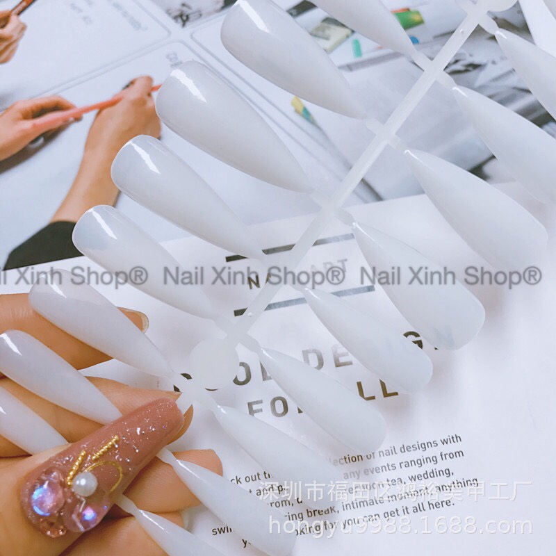 [HCM]Móng Tay Giả (Móng Úp) 1 vỉ 24 Móng Đủ Cỡ Màu Trong Suốt Tự Nhiên Form Nhọn + Kèm Keo Dán Móng 2gchuyên dụng design cho nail salon (24 móng/vỉ)