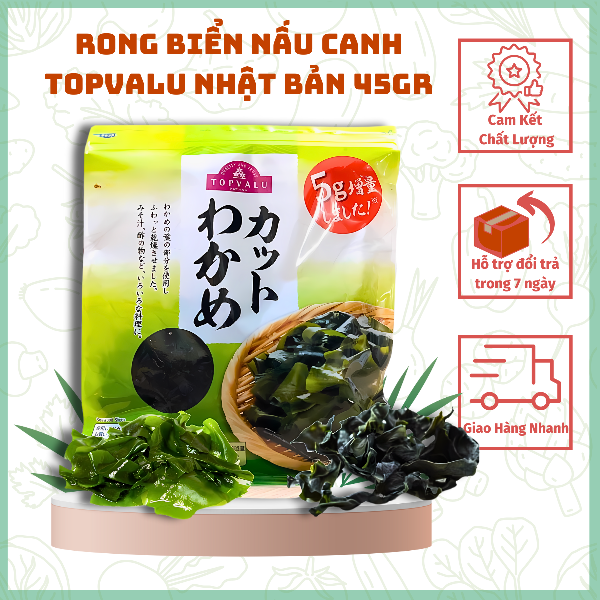 RONG BIỂN KHÔ TOPVALU 45G NHẬT BẢN DÙNG ĐỂ NẤU CANH NẤU SÚP NẤU CHÁO