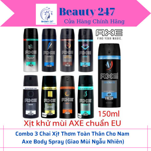 Combo 3 Chai Xịt Thơm Toàn Thân Cho Nam Axe Body Spray (Giao Mùi Ngẫu Nhiên)