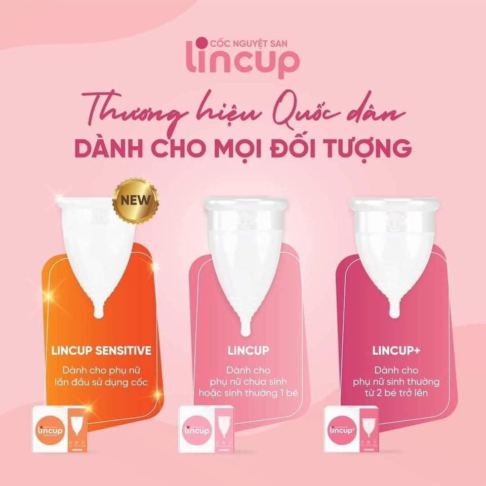 (Trợ giá) Cốc nguyệt san Lincup Mỹ . có 3  size, tặng túi, cốc tiệt trùng (cam kết chính hãng, tem mác đầy đủ)
