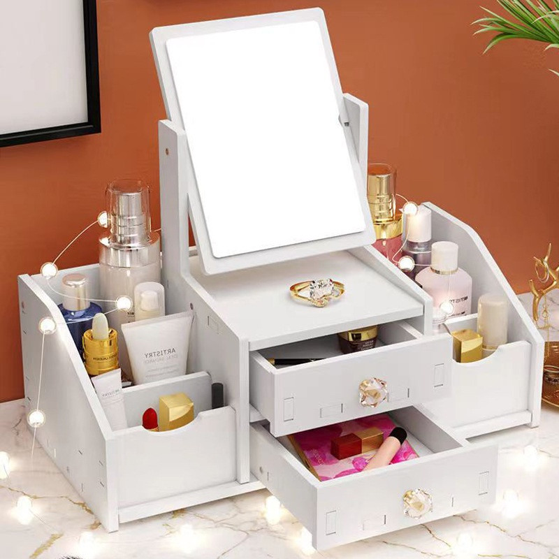 Kệ mỹ phẩm mini có gương, kệ đựng đồ trang sức, kệ mỹ phẩm để bàn phòng ngủ, tủ trang điểm mini để bàn, bàn trang điểm phòng ngủ, tủ để đồ trang điểm phòng ngủ, Tủ trang điểm mini để bàn