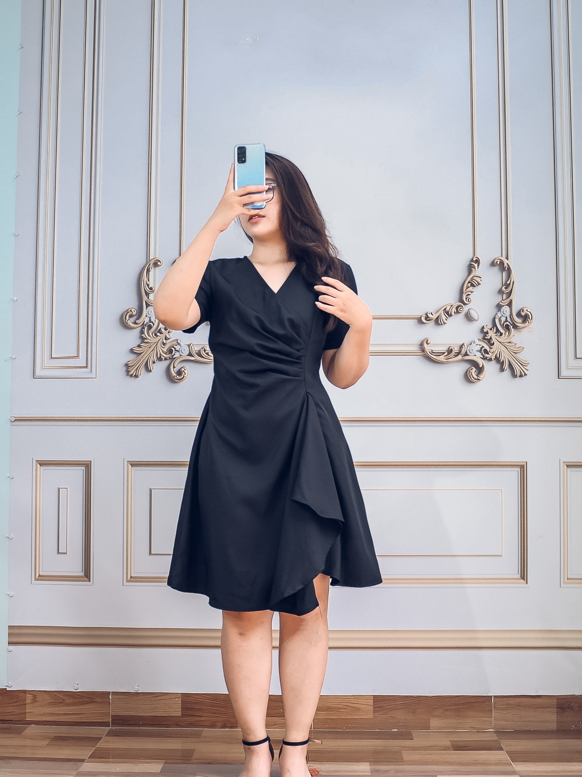 Đầm Bigsize nữ cổ vuông tay ngắn nhún eo dự tiệc siêu hot đầm thiết kế dành riêng cho người béo mập từ 55-95 kg