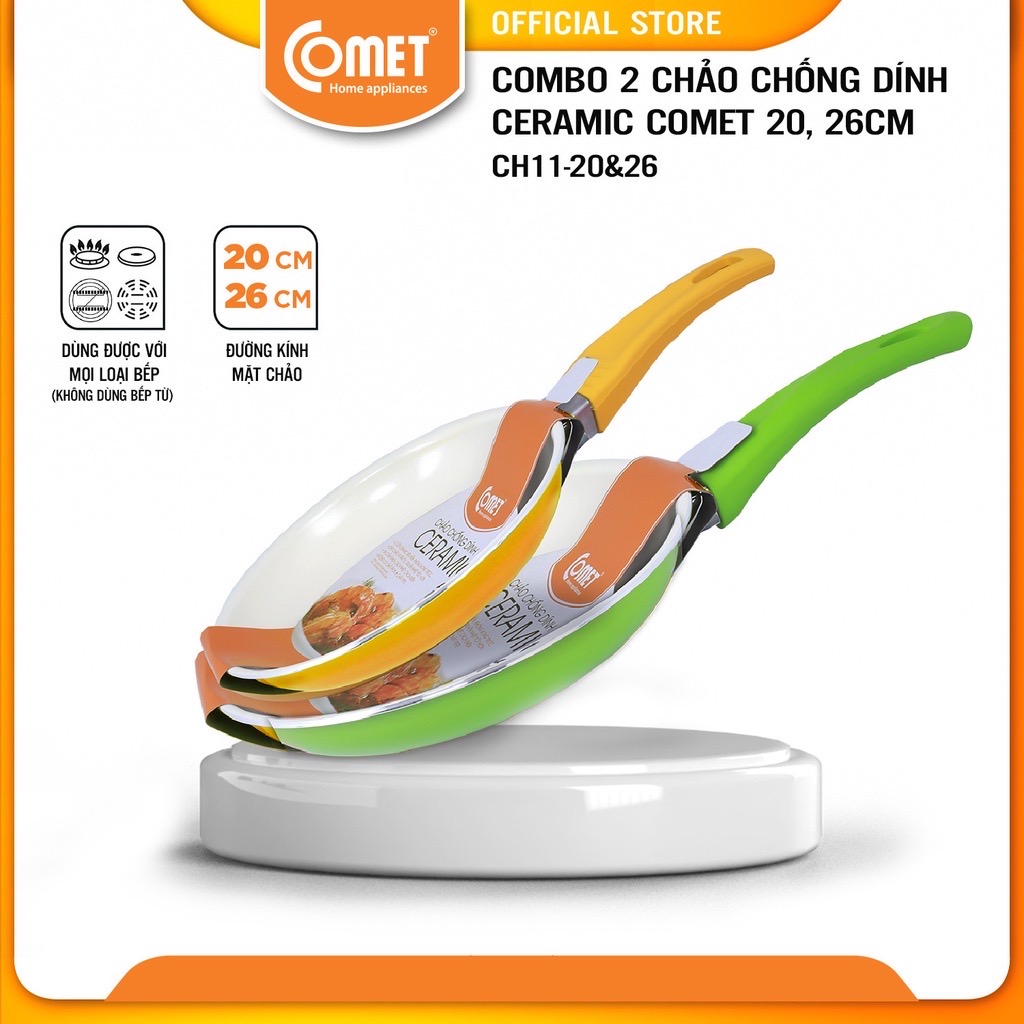 Combo 2 chảo chống dính ceramic 20cm & 26cm comet ch11-20 & ch11-26