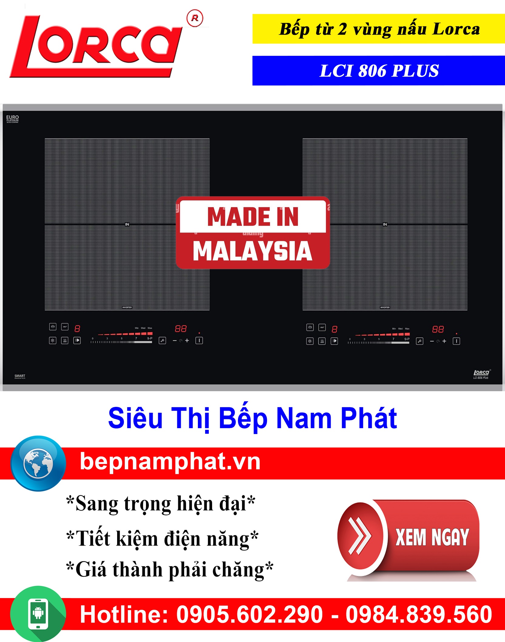 Bếp từ Lorca LCI-806 Plus - Bếp từ đôi 750x450mm, Malaysia