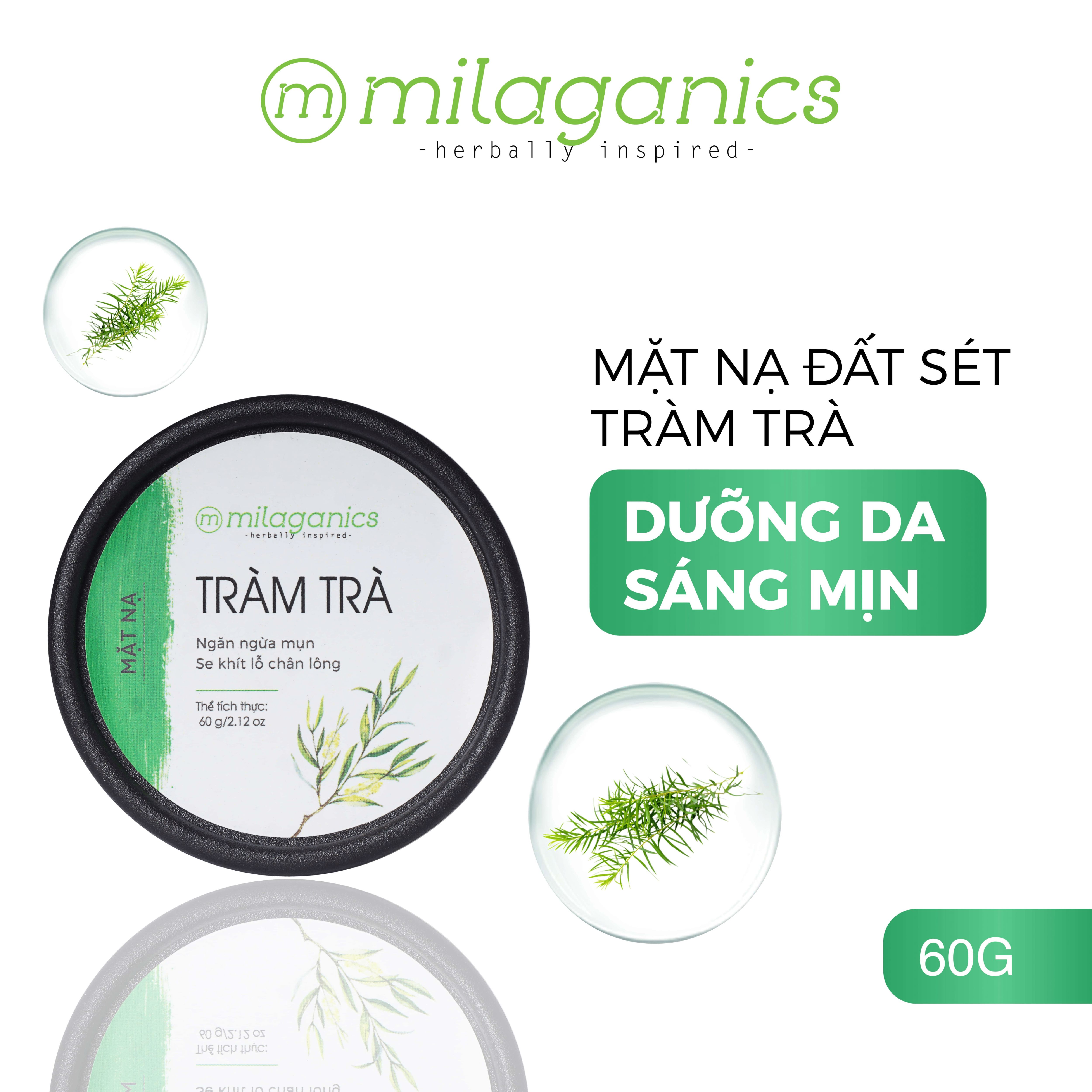 Mặt nạ đất sét tràm trà milaganics giảm mụn & làm khô vết nhân mụn từ tinh dầu tràm trà đất sét 60gr