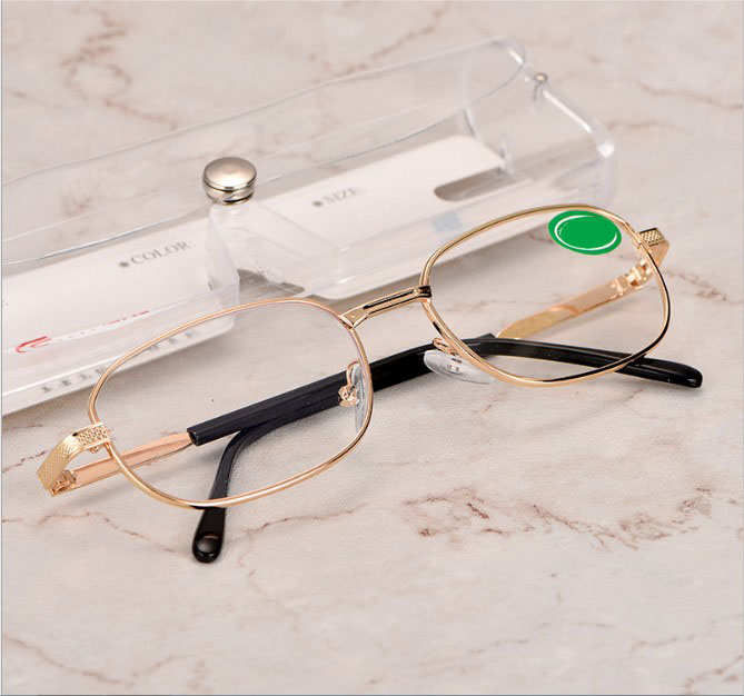 Kính lão thị viễn thị sẵn độ tròng THỦY TINH CƯỜNG LỰC chống xước chống mỏi khi đeo lâu có hộp và khăn Nam nữ màu vàng cực sang và đẹp quà tặng người thân