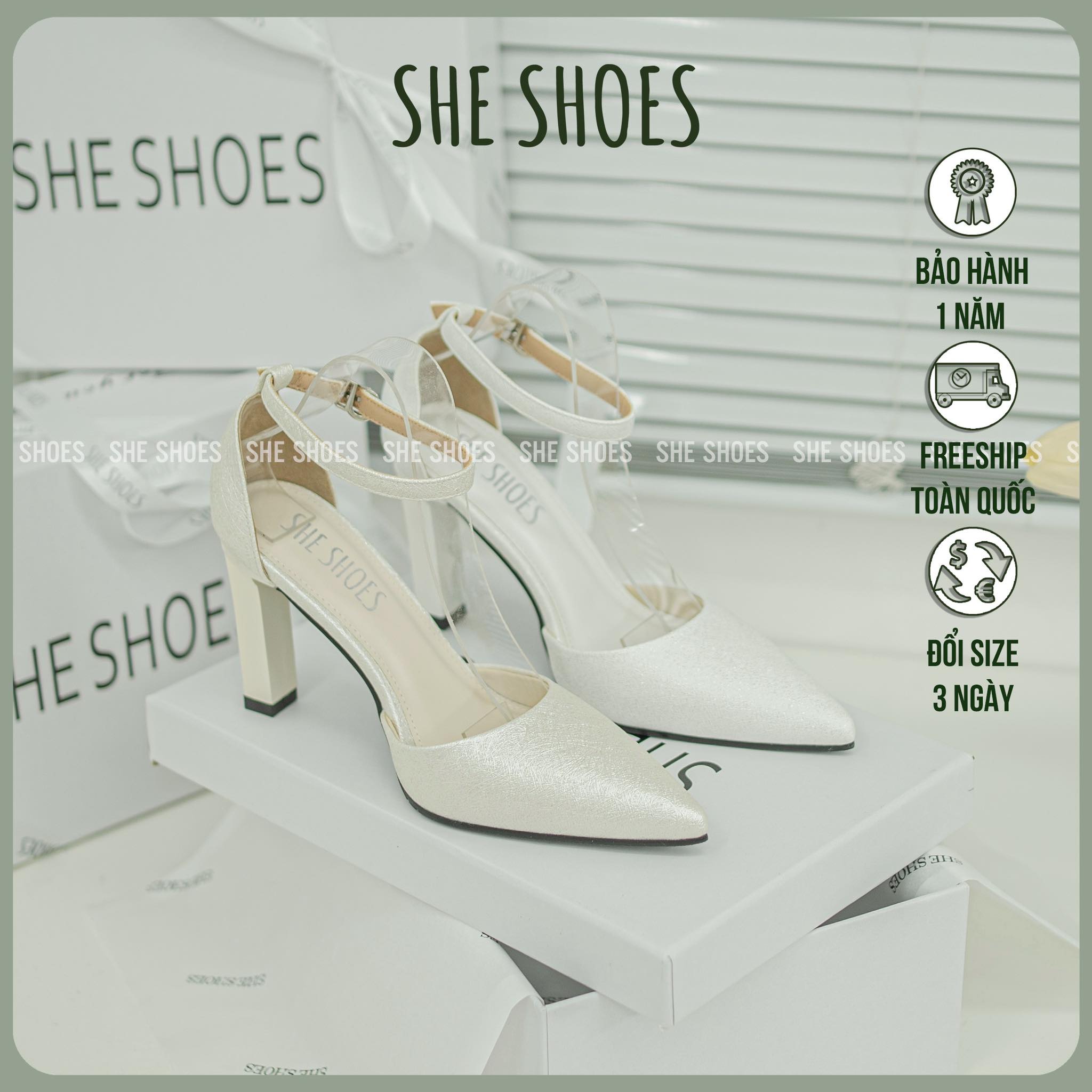 Sandal giày cưới nhũ gót vuông lấp lánh - new arrival - gc08005