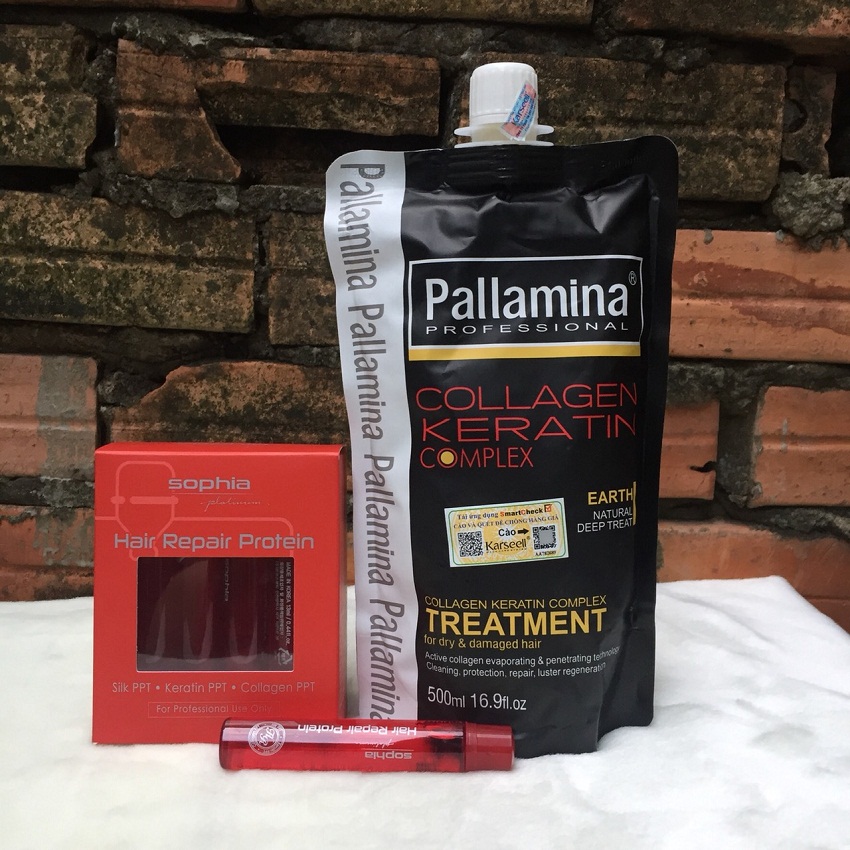[HCM]Dầu hấp Pallamina Karatin + Huyết thanh Sophia Platinum Hair Repair Protein phục hồi tóc hư tổn siêu mềm mượt