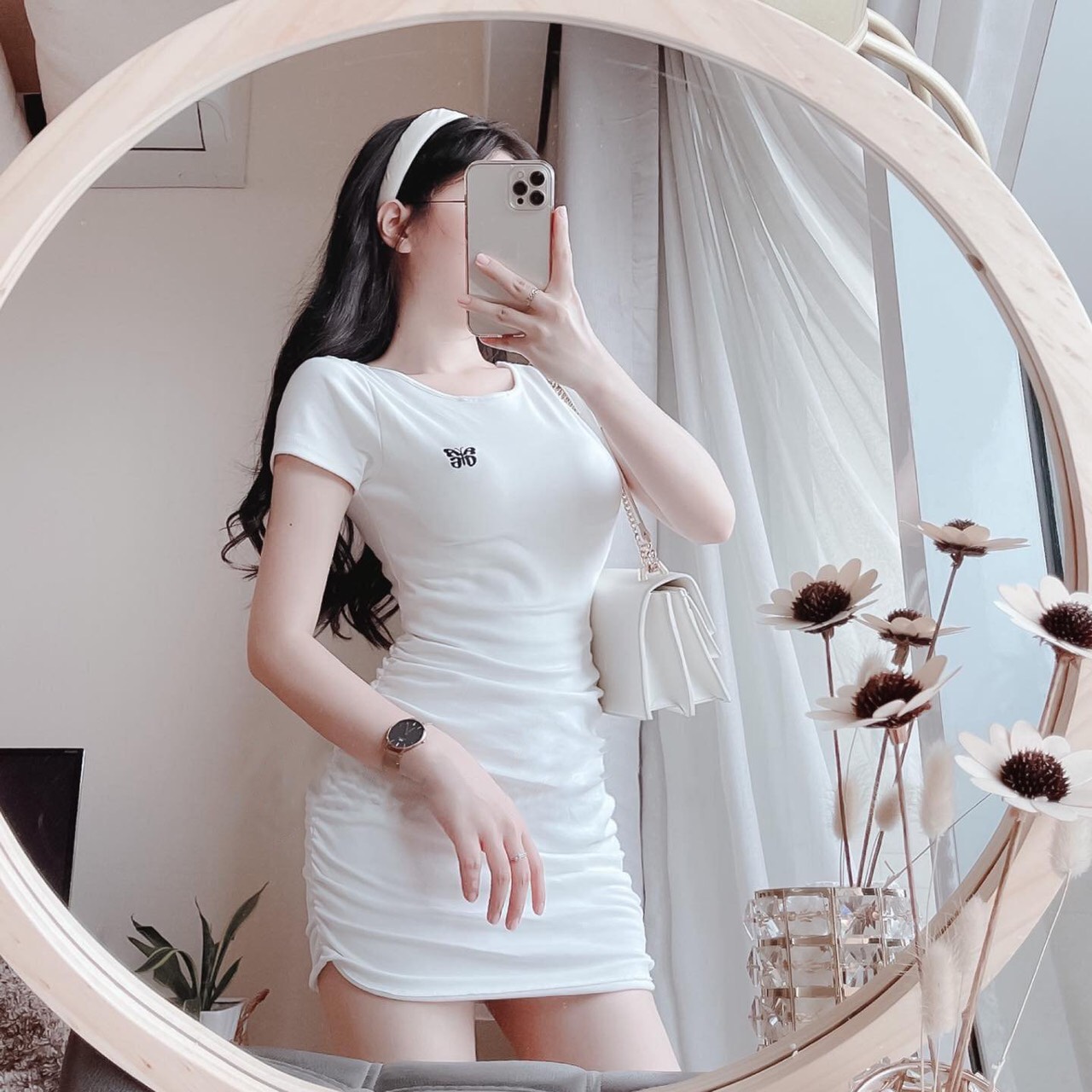 Váy body rúm hông , Đầm ôm chất bo tăm dáng cực xinh AD62