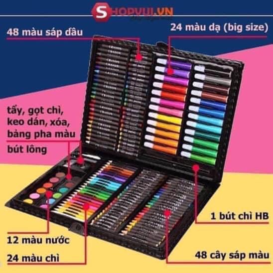 Hộp màu vẽ (màu chì, màu sáp, màu nước, bút chì, kéo, thước...)cho bé