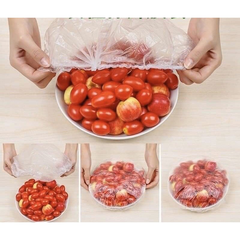 COMBO 100 Chiếc Màng Bọc Thực Phẩm Bo Chun Có Thể Tái Sử Dụng Tặng Kèm Túi Đựng Mặt Gấu