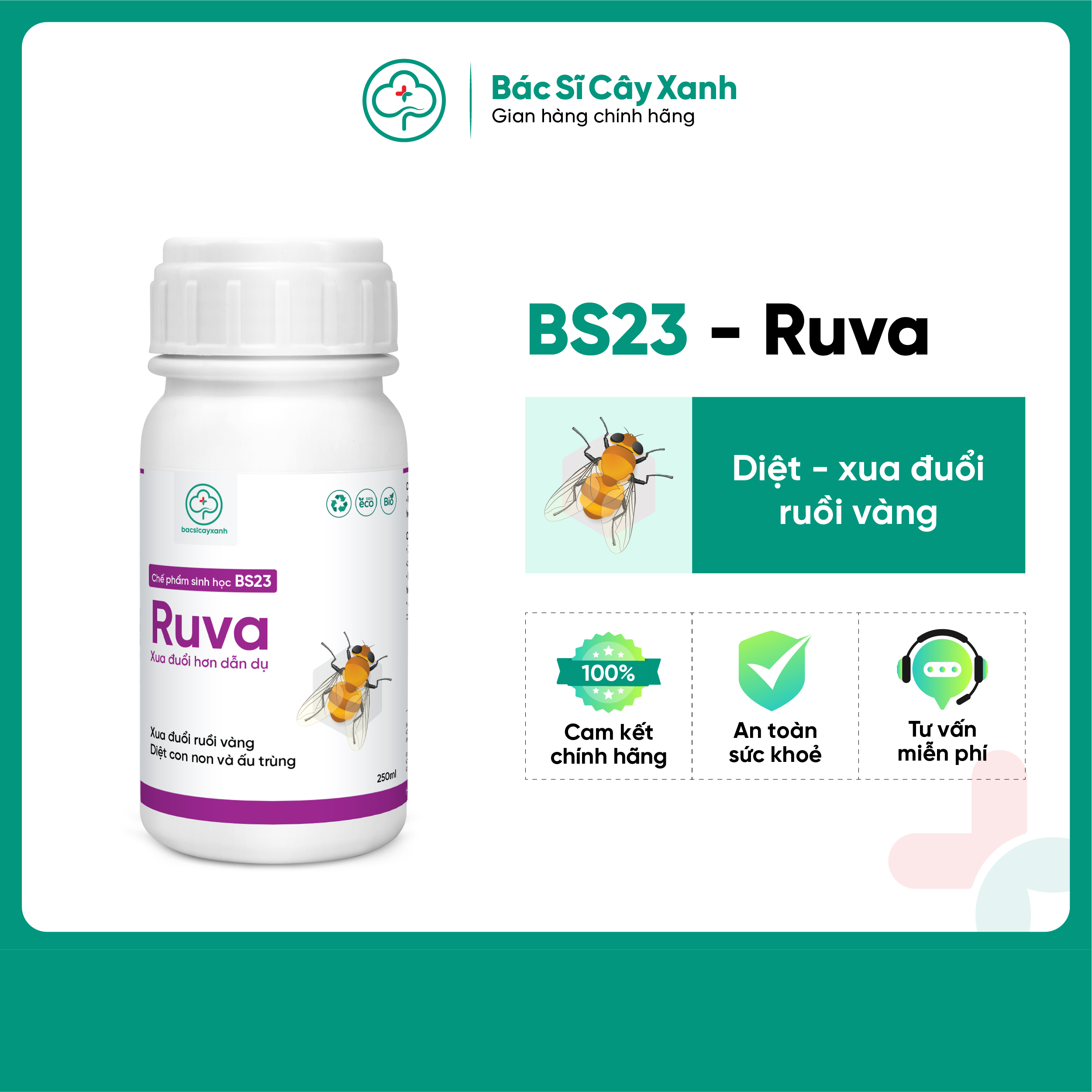 BS23 Ruva - Chế phẩm diệt ruồi vàng, sạch trứng và ấu trùng, hiệu quả hơn dẫn dụ (250ml)