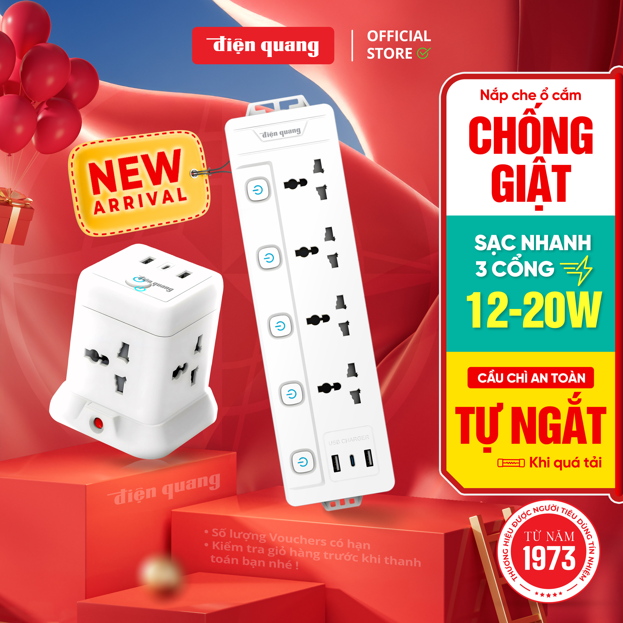 [Sản phẩm mới] Ổ Cắm Điện Đa Năng Điện Quang Sạc Nhanh TypeC USB Ổ Vuông Dẹt Chịu Tải Công Suất 2500W