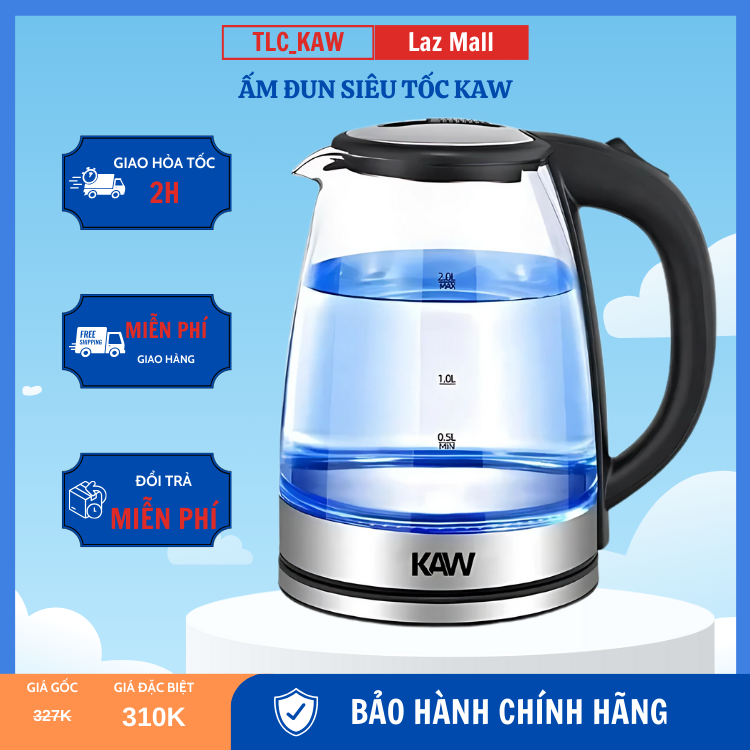  Ấm đun siêu tốc thủy tinh 2L - Hàng chính hãng có điều chỉnh nhiệt độ sôi đèn đổi màu - Bình Đun Nước Siêu Tốc Thủy Tinh TLC 2L - Bảo Hành 12 Tháng 